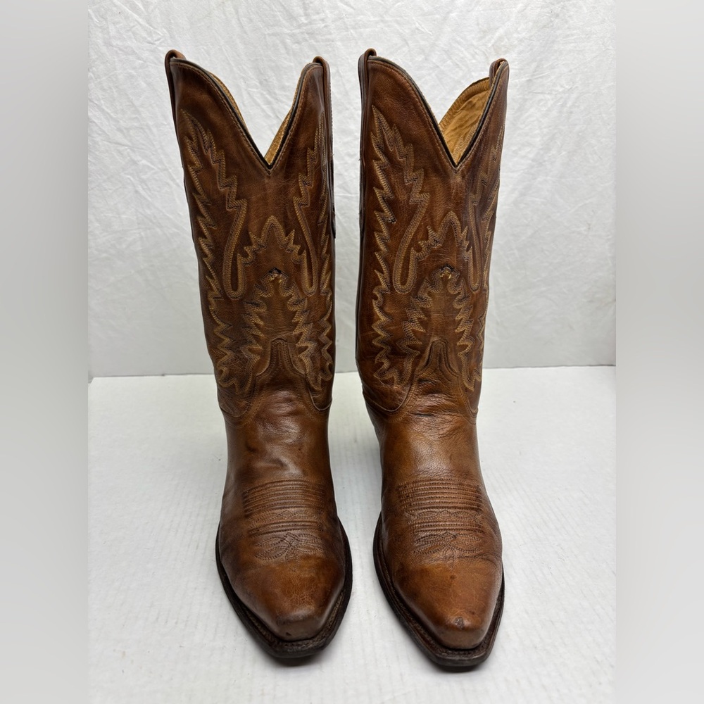 Old West Tan Brown Embroidered Leather Cowboy Boots women’s SZ 9.5